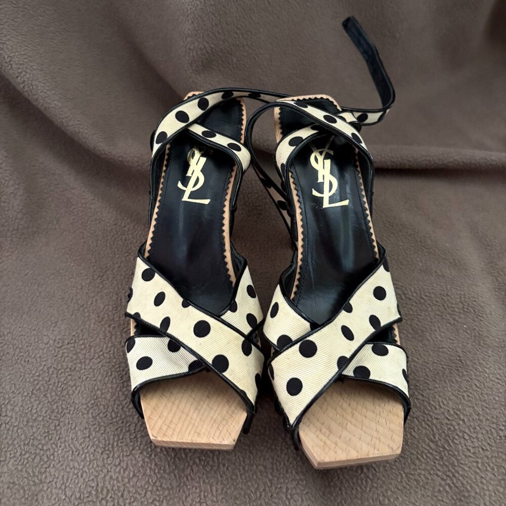 YSL S/S 2005 Vintage Polka Dot Wooden Heels US 5 EU 35
